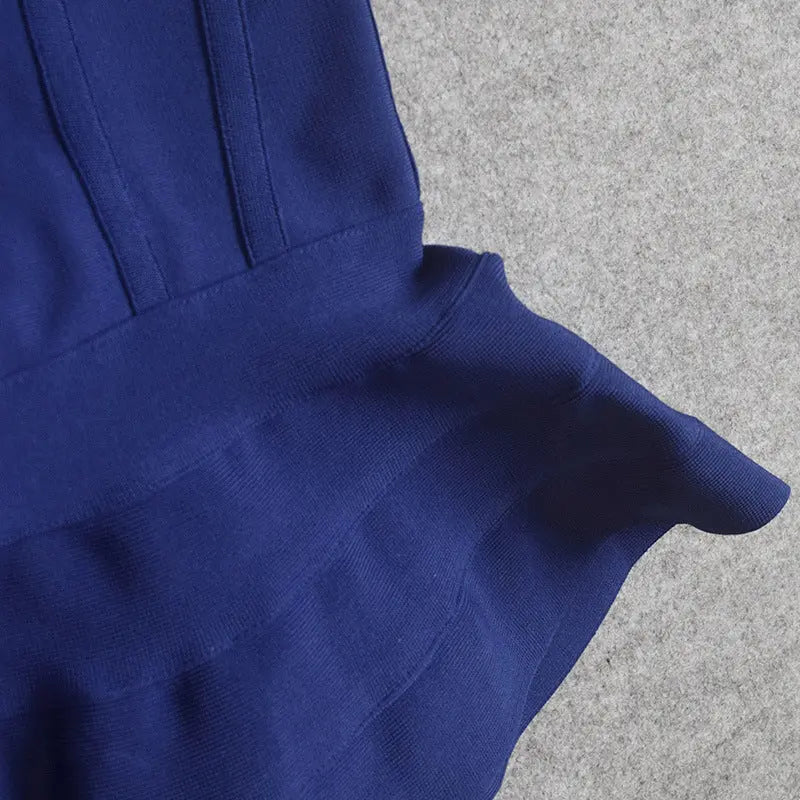 BLUE STRAPPY MIDI BANDAGE DRESS-Fashionslee