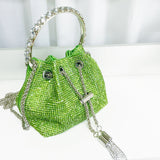 CRYSTAL EMBELLISHED BUCKET BAG IN GREEN-Fashionslee