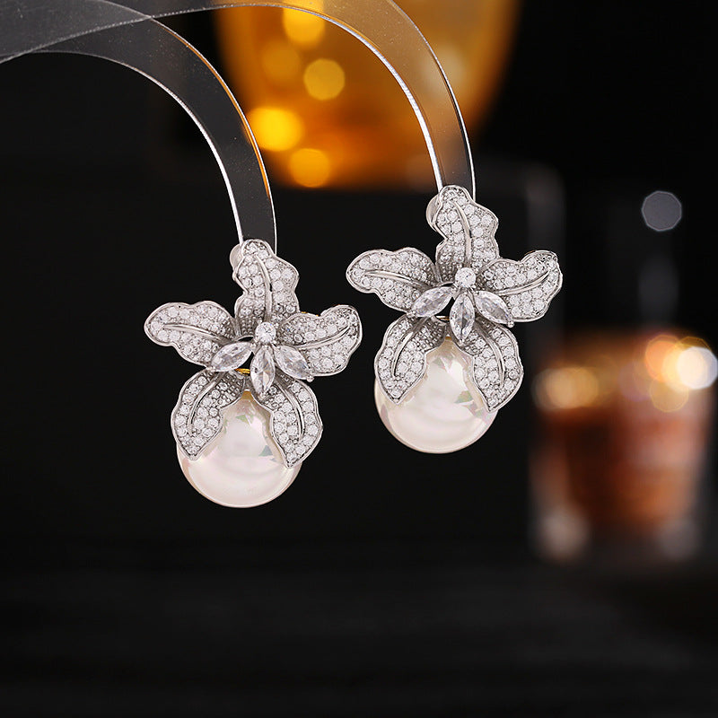 LILY SILVER PEARL EARRINGS-Fashionslee