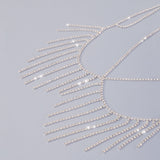 TASSEL AND DIAMOND CHEST CHAIN IN SILVER-Fashionslee