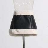 ARMELLE FAUX FUR PATCHWORK LEATHER SKIRT SET-Fashionslee