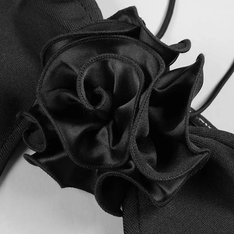 BLACK HALTER LACE UP BANDAGE DRESS-Fashionslee
