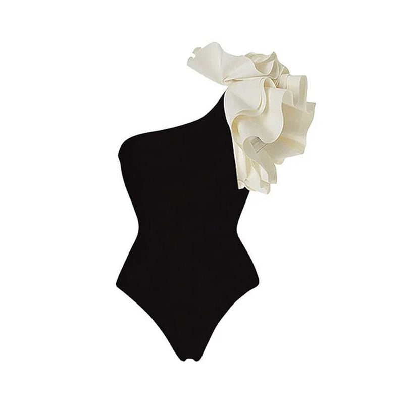 EXAGGERATED RUFFLE SWIMSUIT IN BLACK-Fashionslee