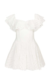 OFF-SHOULDER PRINT MINI DRESS IN WHITE-Fashionslee