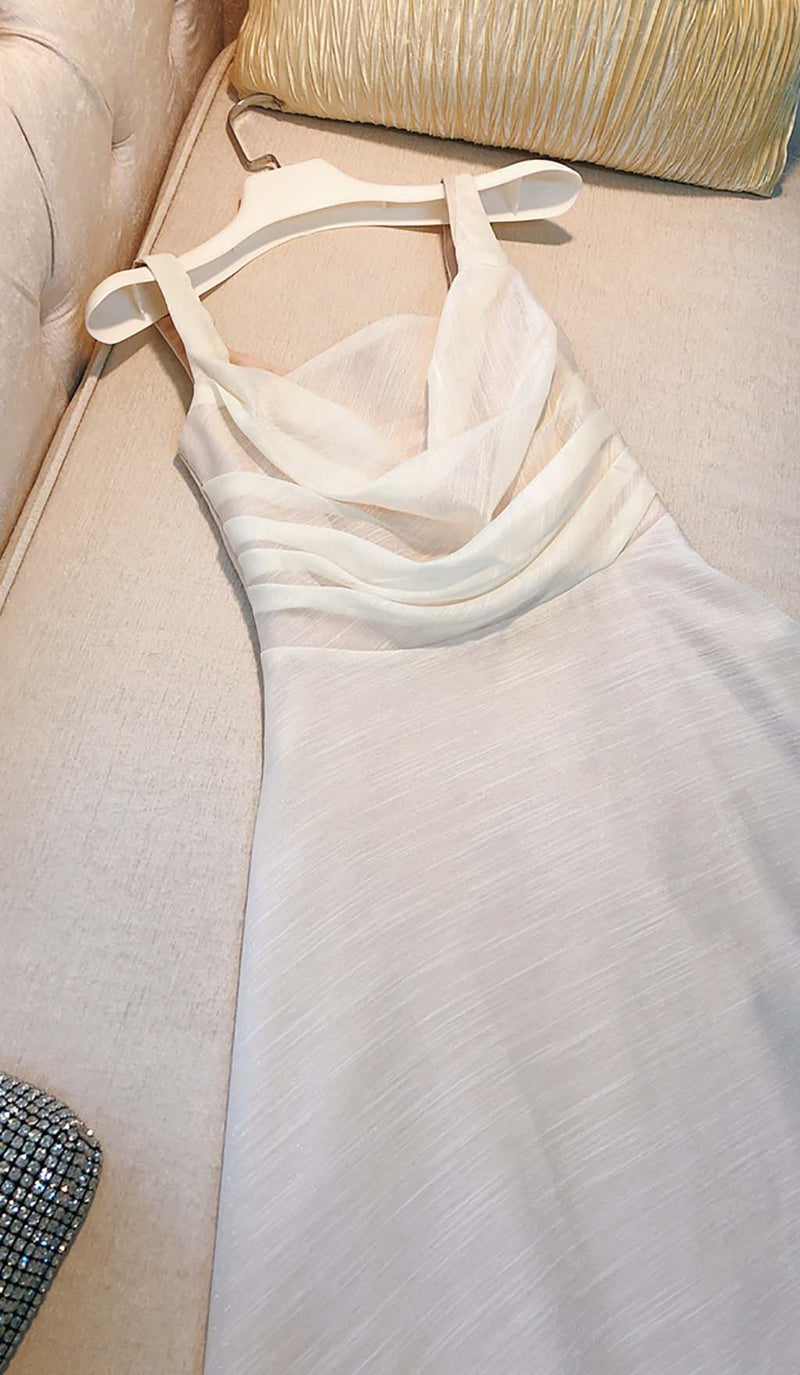 PLEATED CAMI SLIM MIDI DRESS IN WHITE-Fashionslee