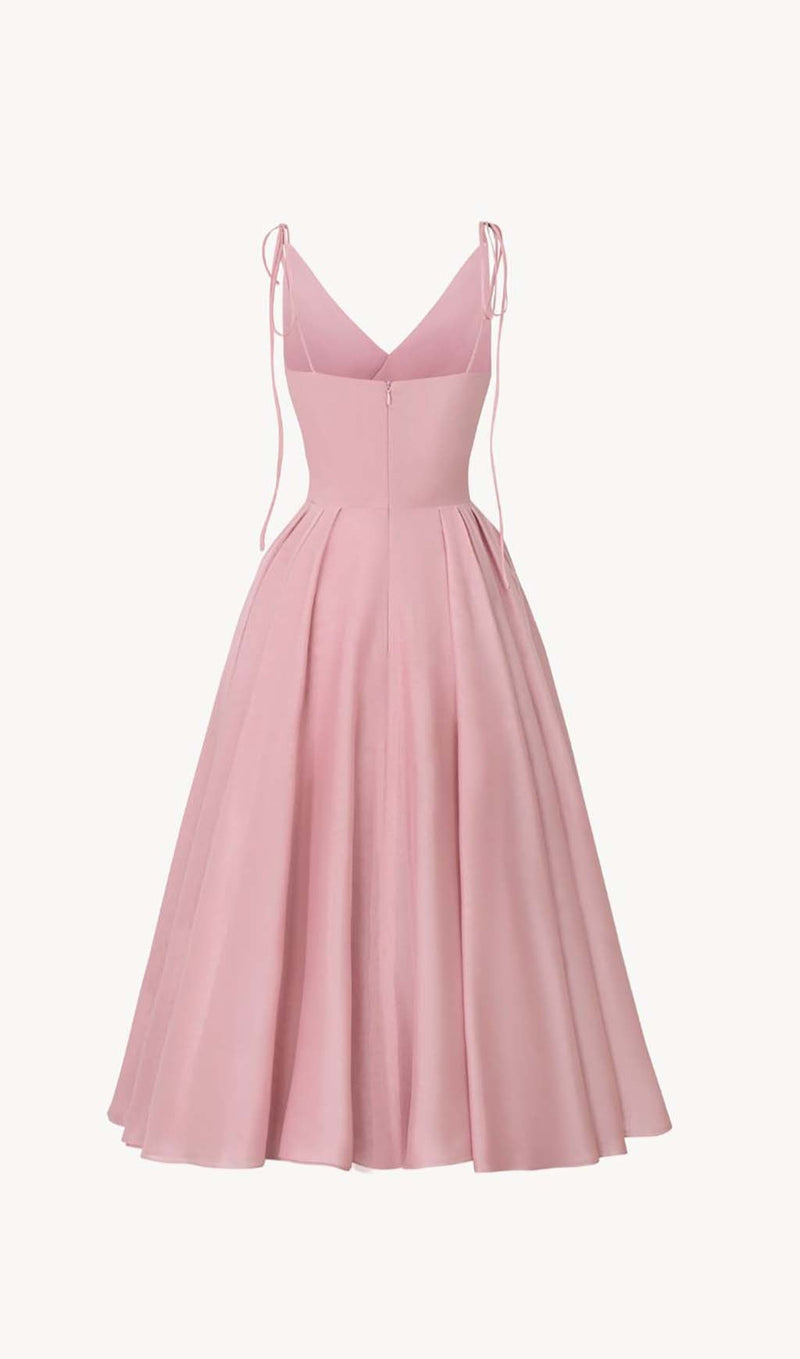 PLEATED FLARE BOTTOMING MIDI DRESS IN PINK-Fashionslee