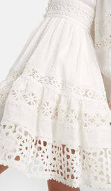 PLUNGING NECK LACE MINI DRESS IN WHITE-Fashionslee