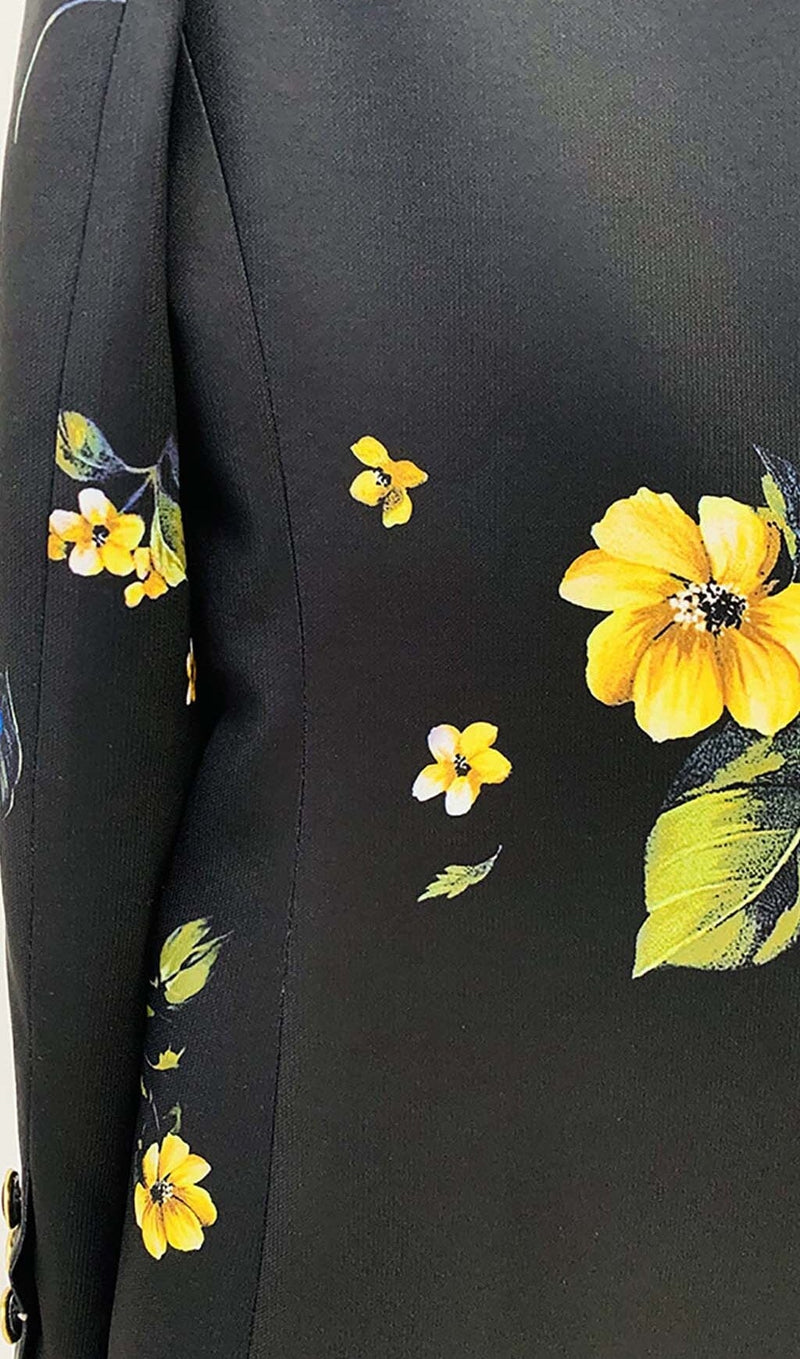 PRINTED BUTTON JACKET SUIT IN BLACK-Fashionslee