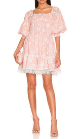 PUFF EMBROIDERED MINI DRESS IN PINK-Fashionslee