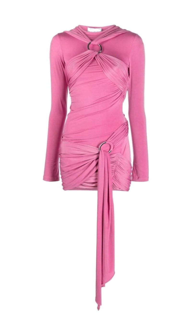 PULL-ON STYLING MINI DRESS IN PINK-Fashionslee