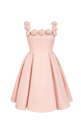 RHINESTONE ROSE APPLIQUE MINI DRESS IN PINK-Fashionslee