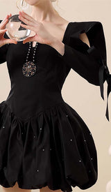 ALBIN BLACK BEADED MINI DRESS-Fashionslee