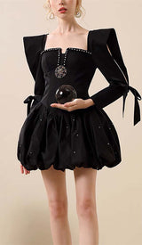 ALBIN BLACK BEADED MINI DRESS-Fashionslee