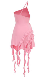 ROSE-DETAIL RUFFLED MINI DRESS IN PINK-Fashionslee