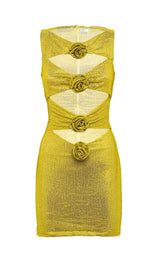 ROSETTE CUT OUT EMBELLISHED MINI DRESS IN YELLOW-Fashionslee