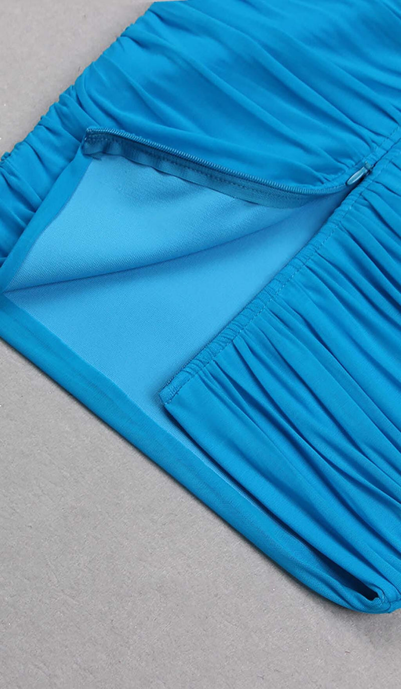 RUCHED BANDEAU MIDI DRESS IN BLUE-Fashionslee