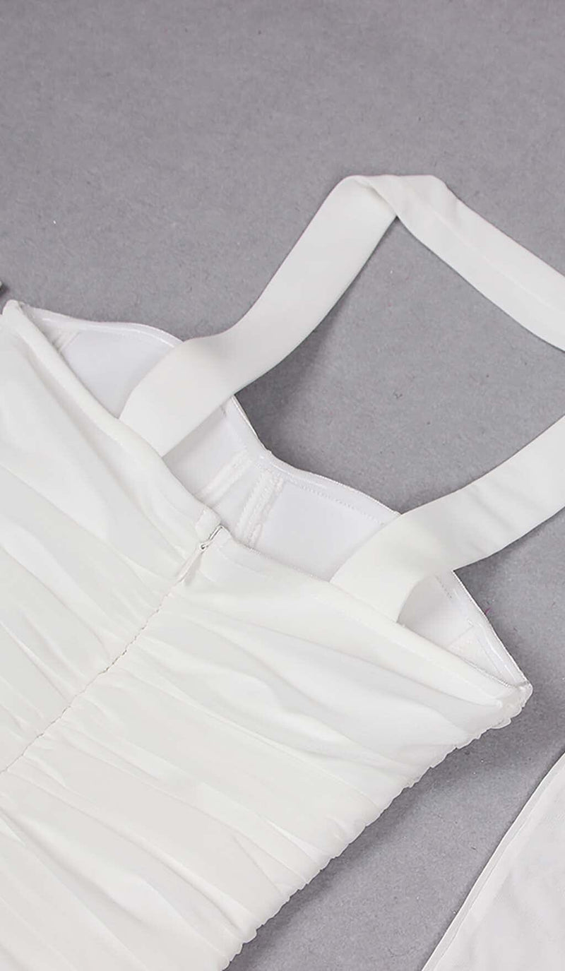 RUCHED BANDEAU MIDI DRESS IN WHITE-Fashionslee