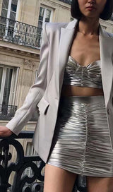 RUCHED BRALETTE AND SKIRT SET IN SLIVER-Fashionslee