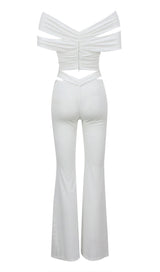 RUCHED CUTOUT FLARED TWO PIECE SET IN WHITE-Fashionslee