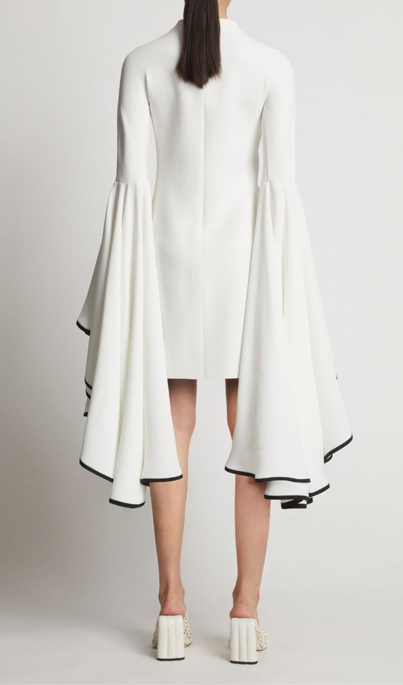 RUFFLED SLEEVE MINI DRESS IN WHITE-Fashionslee