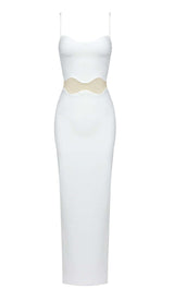 SCALLOPED MESH INSERT MAXI DRESS IN WHITE-Fashionslee