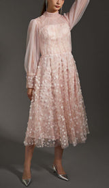 SEQUIN MESH TULLE MIDI DRESS IN PINK-Fashionslee