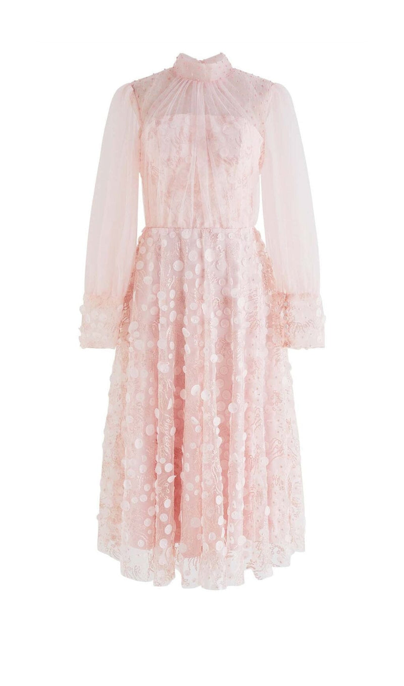 SEQUIN MESH TULLE MIDI DRESS IN PINK-Fashionslee