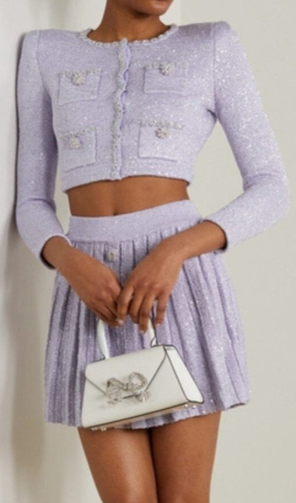 SEQUIN PLEATED TWO PIECE SET IN LILAC-Fashionslee