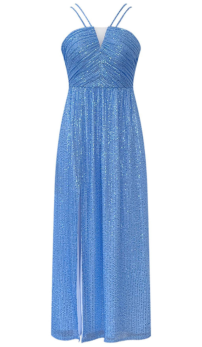 SEQUIN SLEEVELESS MAXI DRESS IN BLUE-Fashionslee