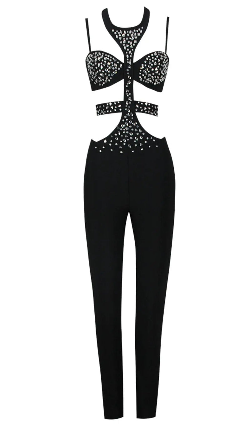 SEQUIN SLEEVELESS CUT OUT JUMPSUIT IN BLACK-Fashionslee