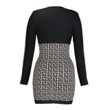 SHOULDER PADS KNITTED MINI DRESS IN BLACK-Fashionslee