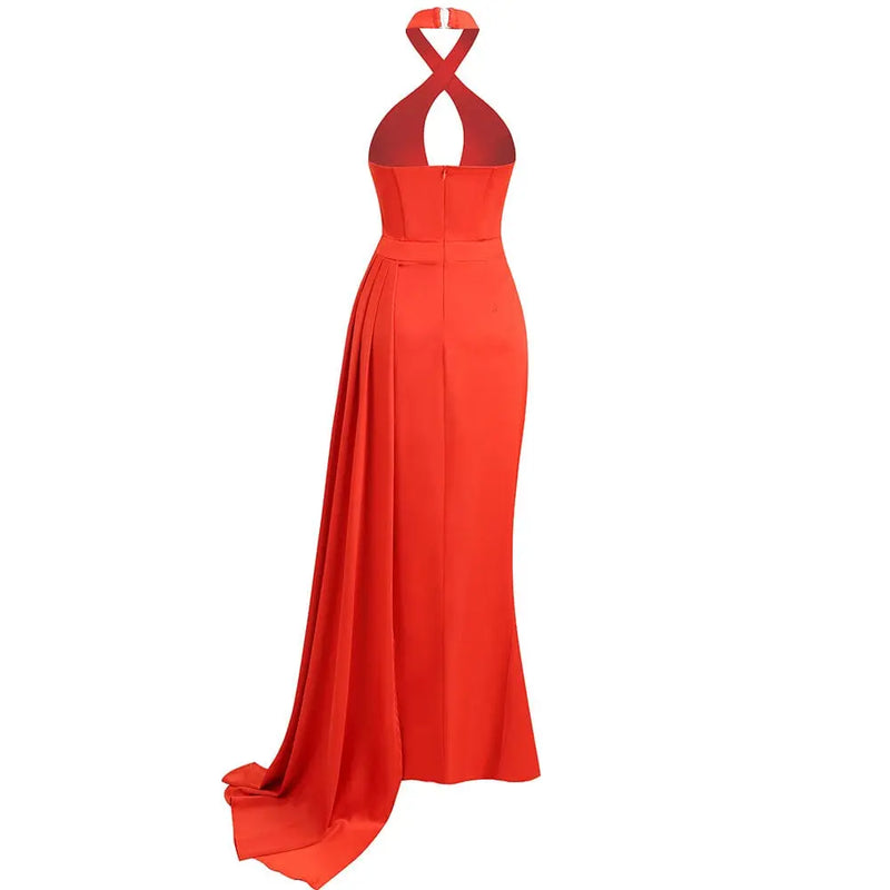 SLEEVELESS THIGH SLIT MAXI DRESS IN RED-Fashionslee