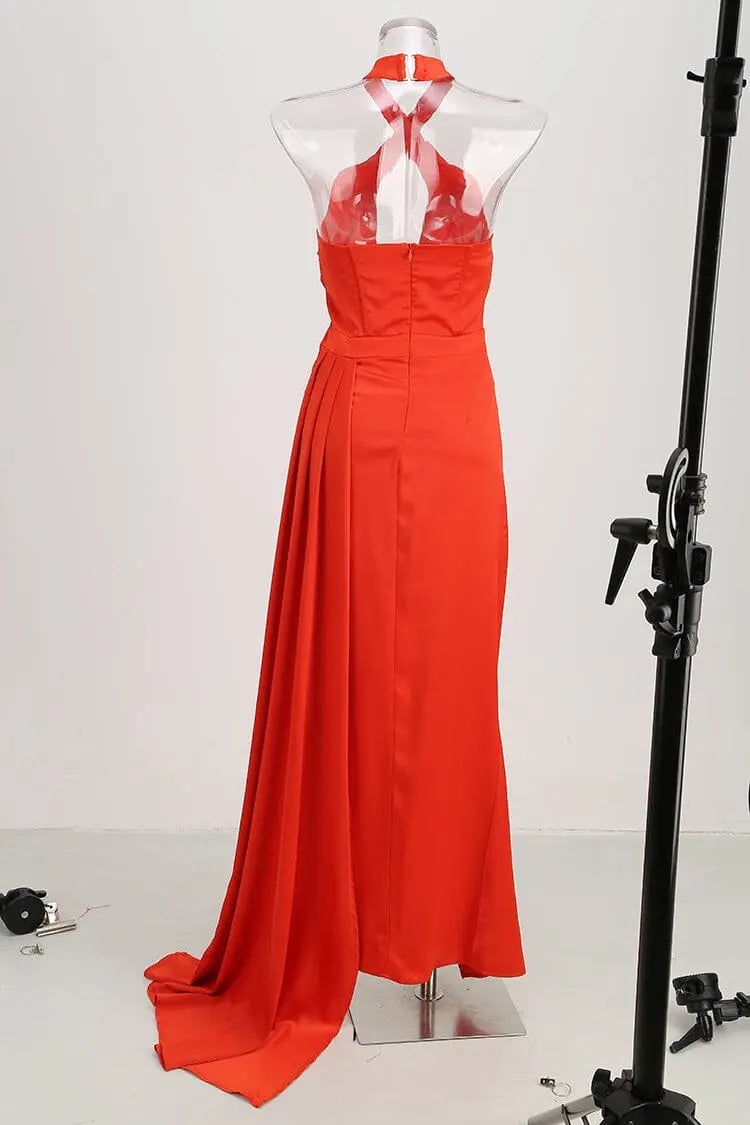 SLEEVELESS THIGH SLIT MAXI DRESS IN RED-Fashionslee