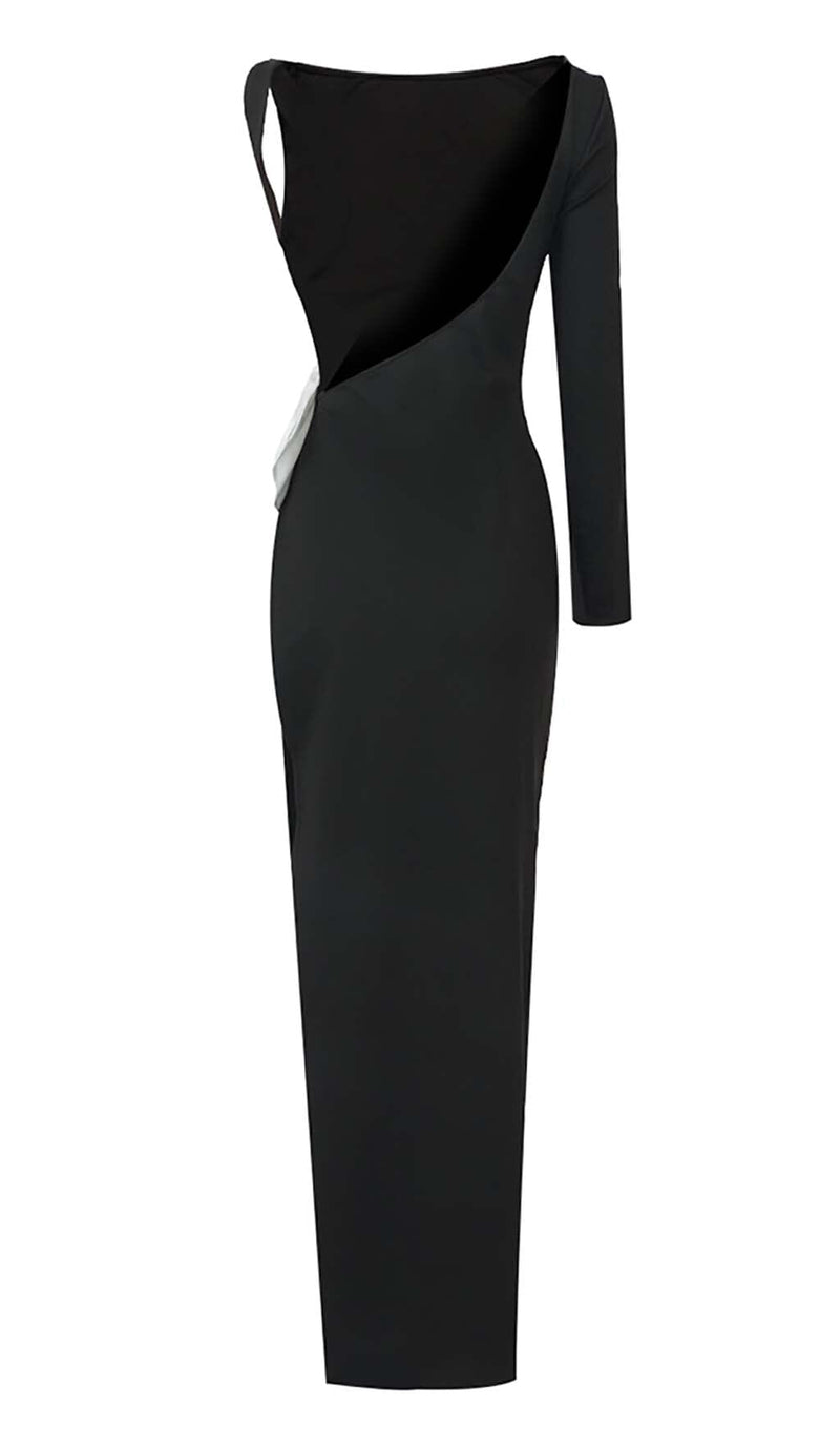 SLIT OPEN BOW BELTED MAXI DRESS IN BLACK-Fashionslee