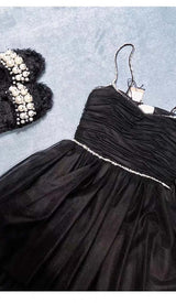 SPAGHETTI STRAPS SQUARE NECKLINE MINI DRESS IN BLACK-Fashionslee