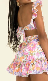 SQUARE NECK FLORAL RUFFLED MINI DRESS IN PINK-Fashionslee