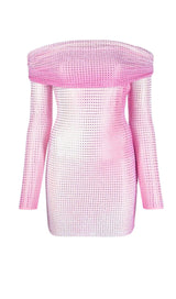 STRAPLESS CRYSTAL-EMBELLISHED MINI DRESS IN PINK-Fashionslee