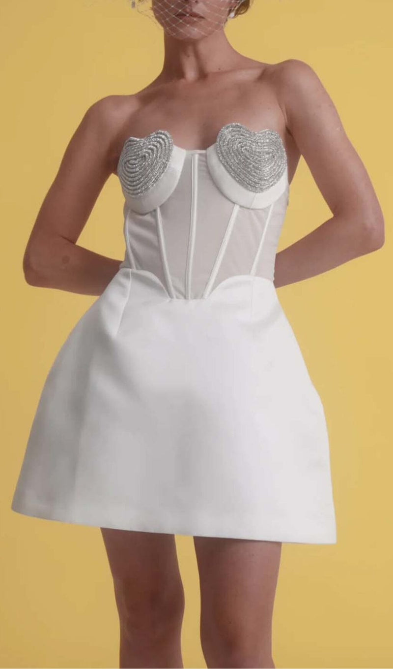 STRAPLESS HEART BUSTIER MINI DRESS IN WHITE-Fashionslee