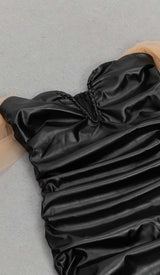 STRAPLESS LEATHER MINI DRESS IN BLACK-Fashionslee