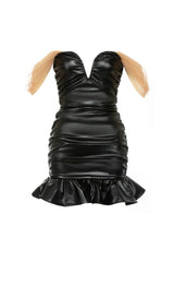 STRAPLESS LEATHER MINI DRESS IN BLACK-Fashionslee