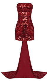 STRAPLESS SEQUIN MINI DRESS IN WINE RED-Fashionslee