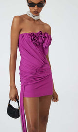 STRAPLESS RUCHED MINI DRESS IN PURPLE-Fashionslee