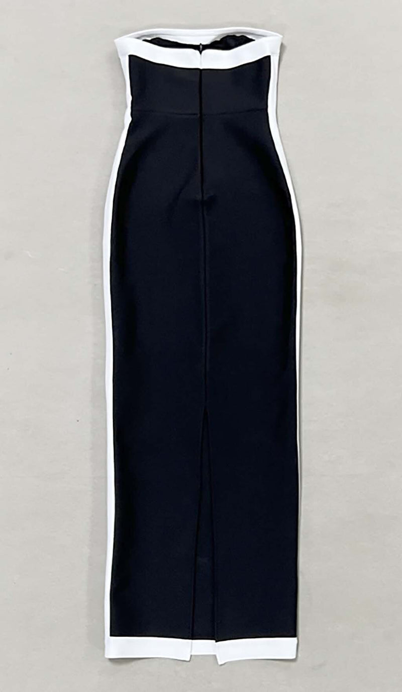 STRAPLESS SLIT MAXI BANDAGE DRESS-Fashionslee
