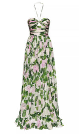 FLORAL HALTERNECK MAXI DRESS IN GREEN-Fashionslee