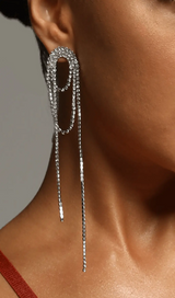 SILVER DIAMOND TASSEL EARRINGS-Fashionslee