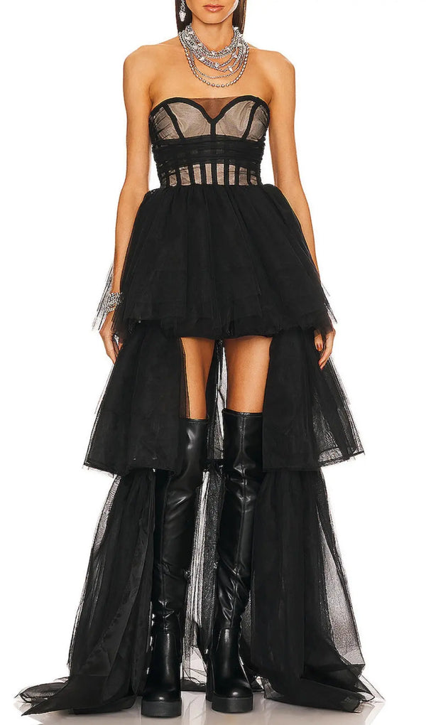 STRAPLESS CORSET TOP TULLE DRESS PAULA GOWN-Fashionslee