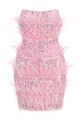 STRAPLESS SEQUINS SHINY GLITTER DRESS IN PINK-Fashionslee