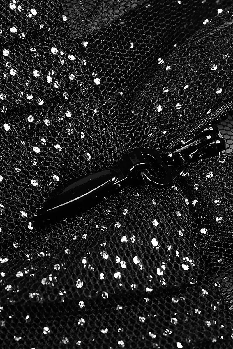 STRAPPY DRAPED RHINESTONE TULLE CORSET MAXI DRESS IN BLACK-Fashionslee