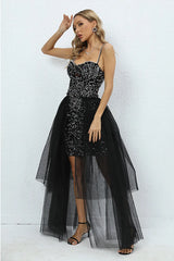 STRAPPY SEQUIN MESH A-LINE DRESS-Fashionslee