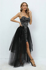 STRAPPY SEQUIN MESH A-LINE DRESS-Fashionslee